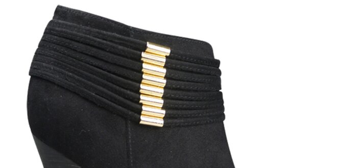 Dámské černé boty na podpatku se zlatou aplikací London Rebel