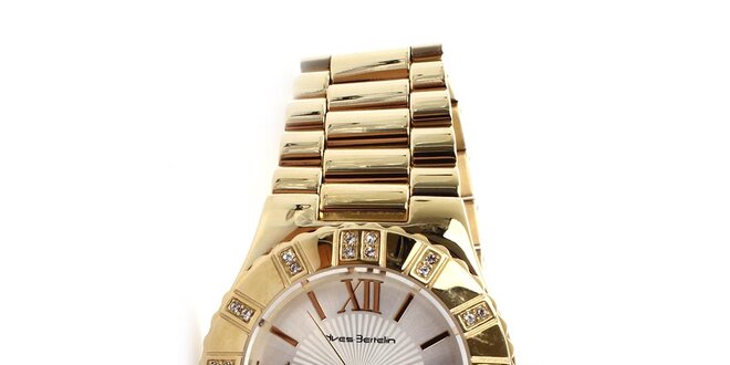 Dámské zlaté hodinky s římskými číslicemi a kamínky Yves Bertelin