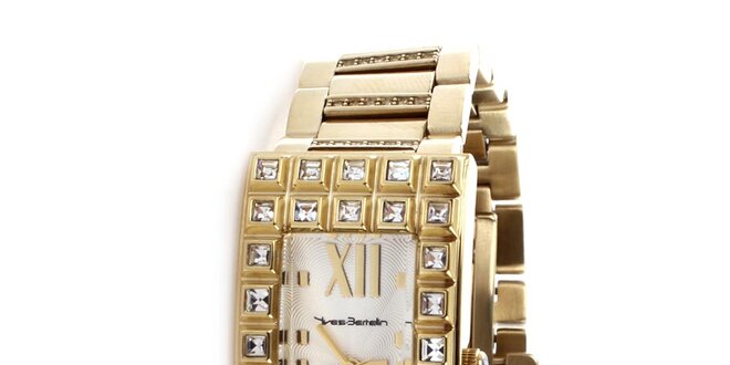 Dámské zlaté hodinky s obdélníkovým pouzdrem Yves Bertelin
