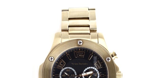 Pánské zlaté hodinky s černým ciferníkem Yves Bertelin
