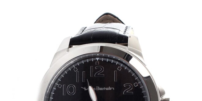 Pánské hodinky s černým koženým páskem Yves Bertelin