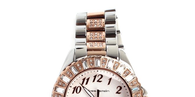 Dámské stříbrno-zlaté hodinky s kamínky Yves Bertelin