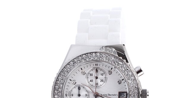 Dámské bílé hodinky s bílými kamínky Yves Bertelin