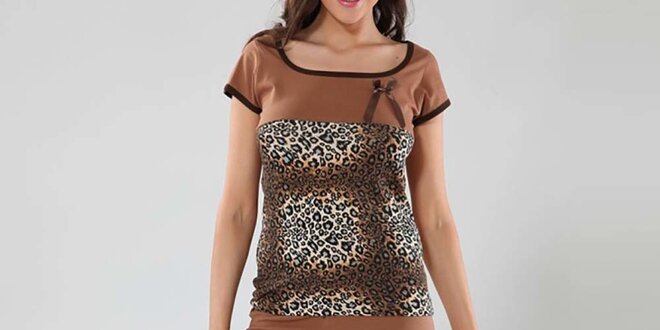 Dámské hnědé pyžamo s leopardím vzorem Fagon