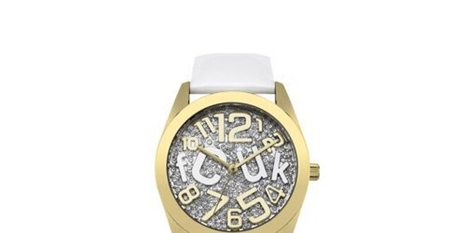 Dámské hodinky s kamínky FCUK - Bílo-zlaté