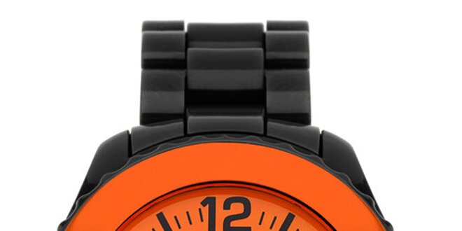 Pánské černo-oranžové hodinky FCUK