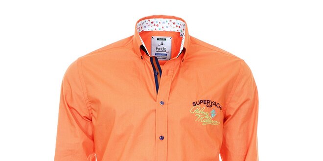 Pánská oranžová košile se vzorovanými manžetami Pontto