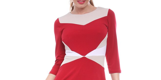 Dámské červené šaty s bílými a krémovými prvky Oriana