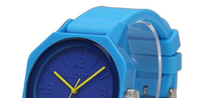 Modré hodinky se žlutými rafičkami Lacoste