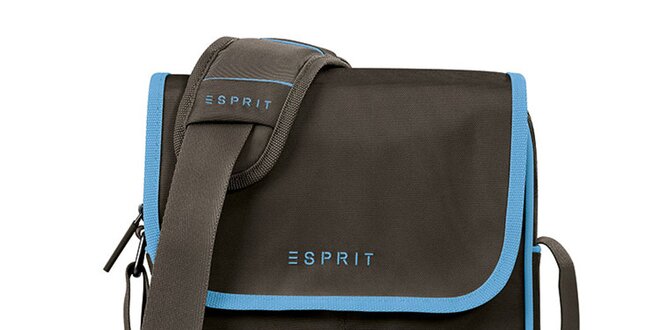 Hnědá taška na tablet s modrými prvky Esprit