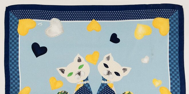 Dámský modrý hedvábný šátek Braccialini s kočičkami