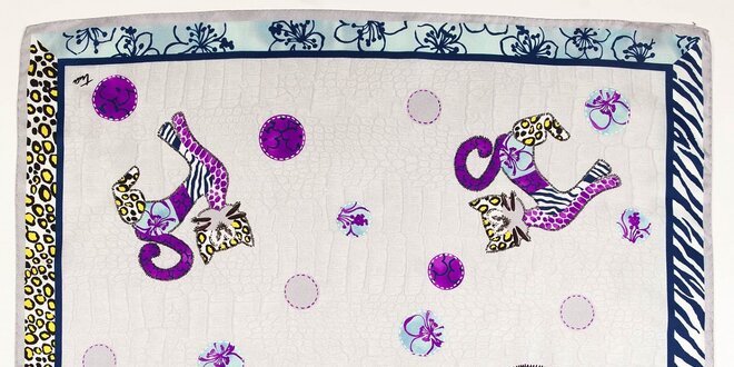 Dámský fialový hedvábný šátek Braccialini s kočkami