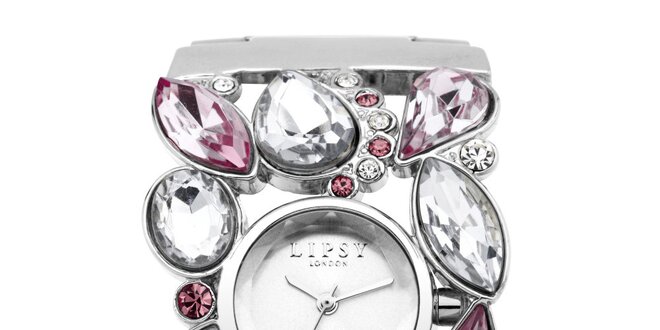 Dámské stříbrné hodinky s růžovými kamínky Lipsy