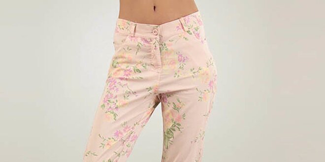 Dámské růžové kalhoty Lilly´s Mood s květinovým potiskem