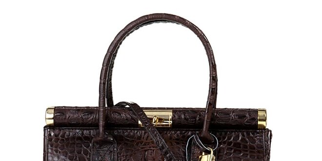 Dámská tmavě hnědá kožená kabelka s krokodýlím vzorem Giulia