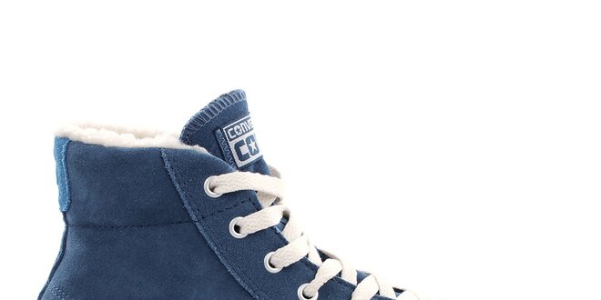 Modré kotníkové tenisky s kožíškem Converse