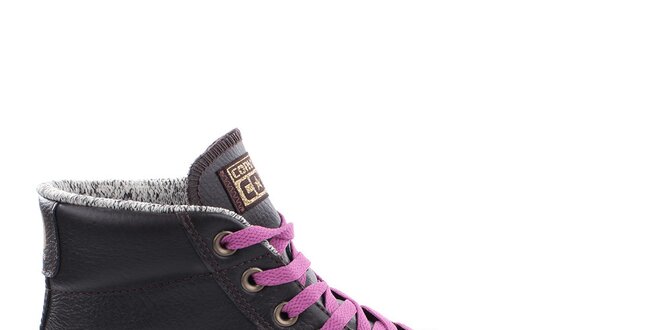 Tmavé kotníčkové boty s fialovými prvky Converse