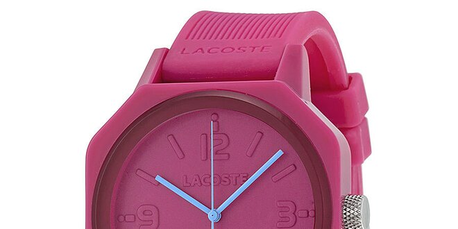 Dámské růžové hodinky s modrými ručičkami Lacoste