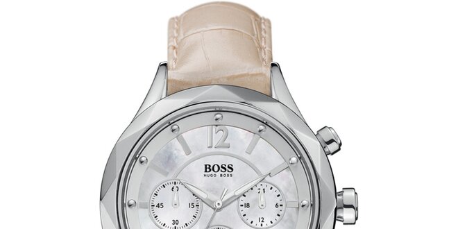 Dámské ocelové hodinky se světlým koženým páskem Hugo Boss