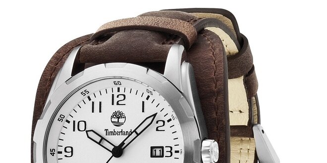 Pánské hodinky Timberland NEWMARKET, tmavěhnědý řemínek, stříbrný ciferník