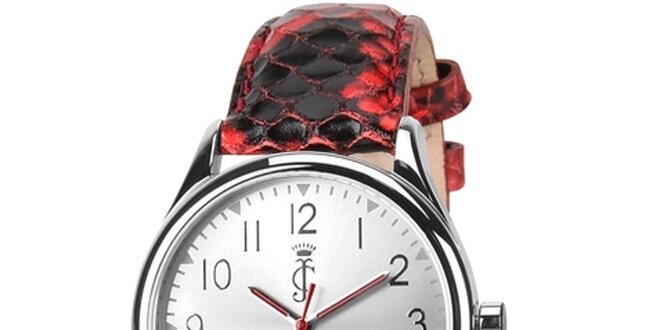 Dámské analogové hodinky s červeným koženým páskem Juicy Couture
