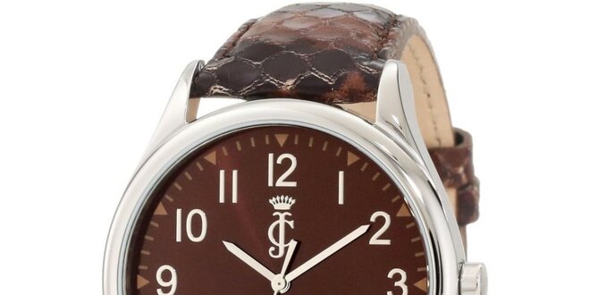 Dámské analogové hodinky s hnědým koženým páskem Juicy Couture