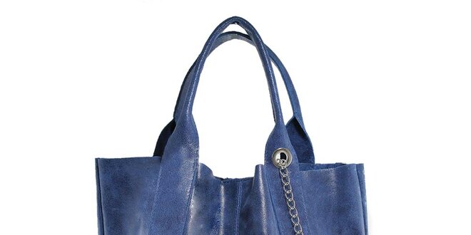 Dámská modrá kožená kabelka s třásní Florence Bags