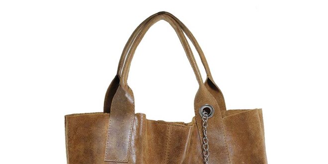 Dámská hnědá kožená kabelka s třásní Florence Bags