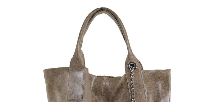 Dámská šedohnědá kožená kabelka s třásní Florence Bags
