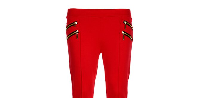 Dámské červené elastické kalhoty Love Red se zlatými zipy
