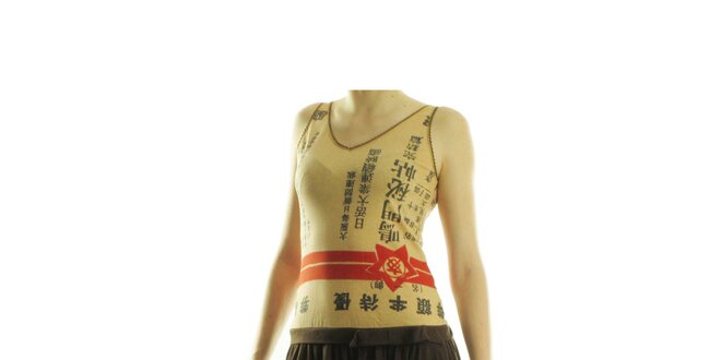 Dámské hnědo-béžové šaty Custo Barcelona s čínskými znaky