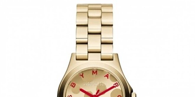 Dámské pozlacené hodinky s červenými prvky Marc Jacobs