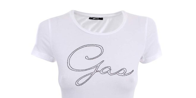 Dámské bílé tričko s krátkým rukávem a nápisem Gas