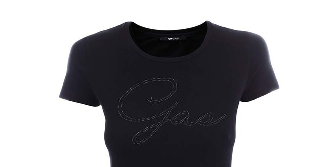 Dámské černé tričko s krátkým rukávem a nápisem Gas