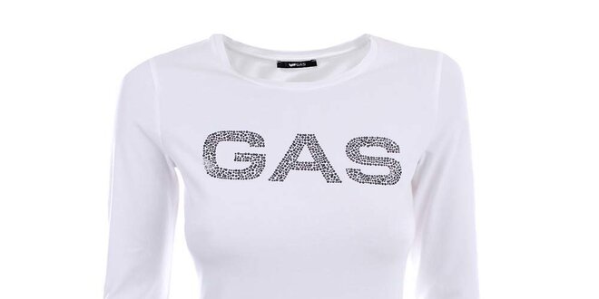 Dámské bílé triko s dlouhým rukávem a nápisem Gas