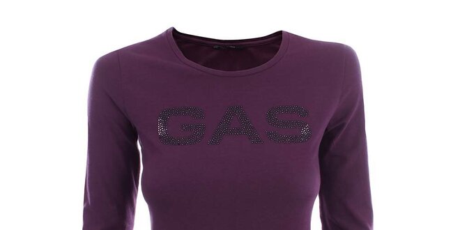 Dámské fialové triko s dlouhým rukávem a nápisem Gas