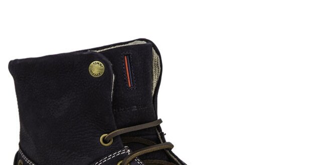 Pánské tmavomodré kotníkové boty s koženými tkaničkami Tommy Hilfiger