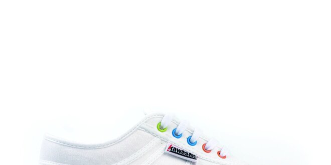 Bílé tenisky s barevnými očky na tkaničky Kawasaki