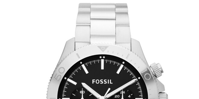 Pánské stříbrné hodinky s černým ciferníkem Fossil