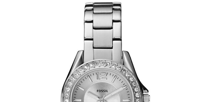 Dámské ocelové hodinky s bílými zirkony Fossil