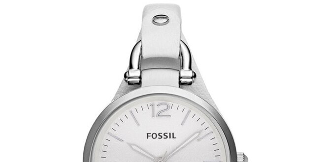 Dámské ocelové hodinky s bílým koženým páskem Fossil