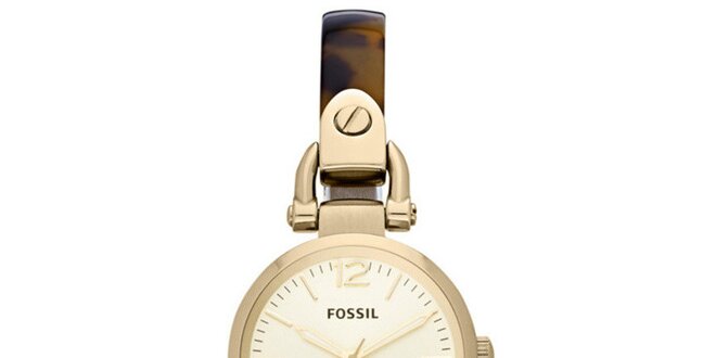 Dámské pozlacené hodinky s hnědým řemínkem Fossil