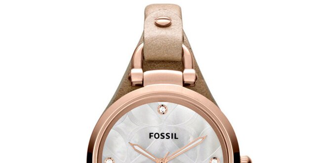 Dámské pozlacené hodinky s koženým řemínkem Fossil