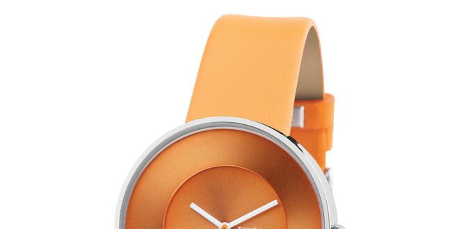 Oranžové retro hodinky s koženým řemínkem Lambretta