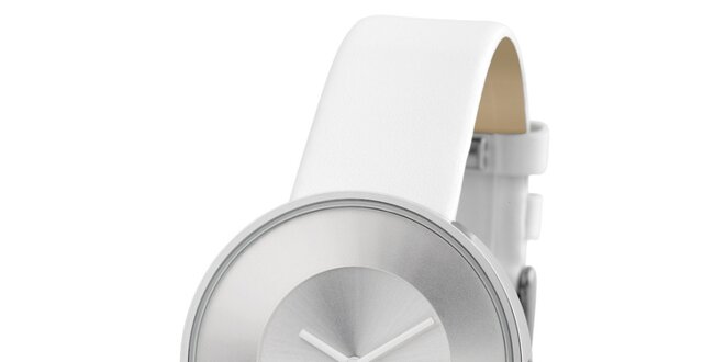 Bílé retro hodinky s koženým řemínkem Lambretta