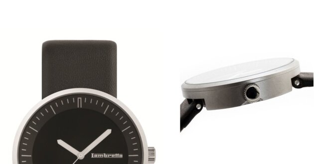 Černé retro hodinky s koženým řemínkem Lambretta
