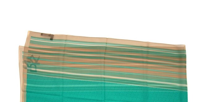 Velký hedvábný šál DKNY v béžovo-tyrkysové barvě