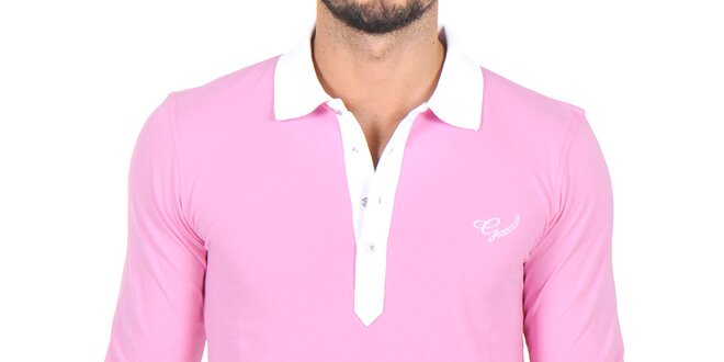 Pánské růžové polo tričko s bílým límečkem Giorgio di Mare