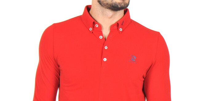 Pánské červené polo triko s dlouhým rukávem Giorgio di Mare