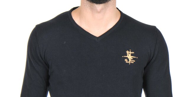 Pánský černý svetr s véčkovým výstřihem Giorgio di Mare